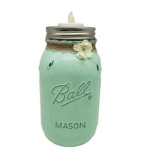 Chalk Distressed Painted Large Mason Jar with Tea Light Holder with Tea Light